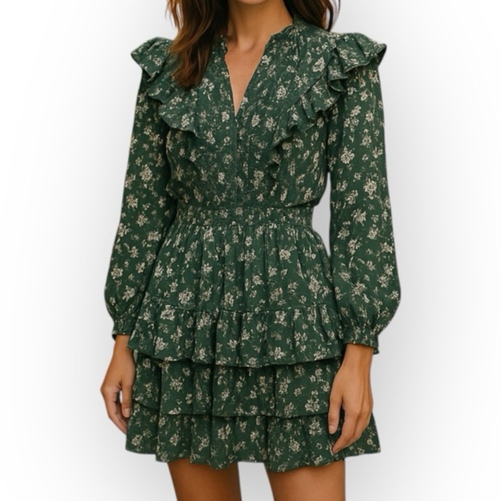 NWT- AE77 - Green Floral mini dress - size S